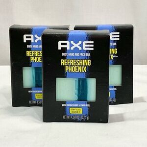 Axe Refreshing Phoenix Soap 3 Pack Crushed Mint Lemon Peel Body Hand Face 4.5 oz